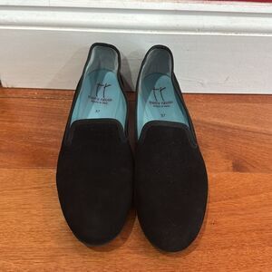 Thierry Rabotin Ziggy Black Suede Wedge Loafers Slip-Ons Size 37